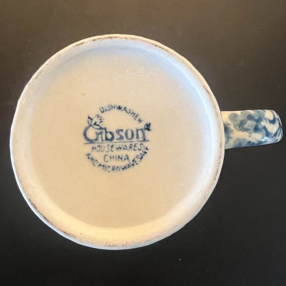 3 GIBSON Blue Heart Spongeware Mugs  ~ Cottagecore ~ Blue & White Sponge Ware - Picture 10 of 11